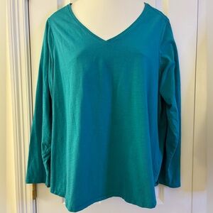 EVRI Top Teal Long-Sleeve V-Neck 1X casual comfy loungewear comfortable